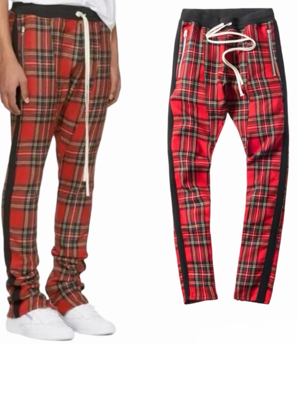 Fear Of God 5th Collection Tartan Red Plaid Trousers Size Medium Wool Zip Hems